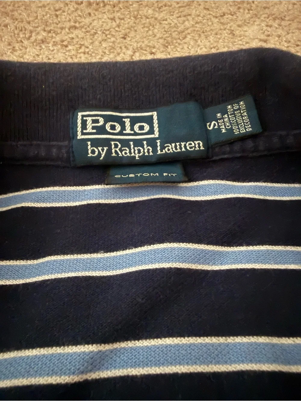 Ralph Lauren Navy & Light Blue Striped Polo with Orange Pony